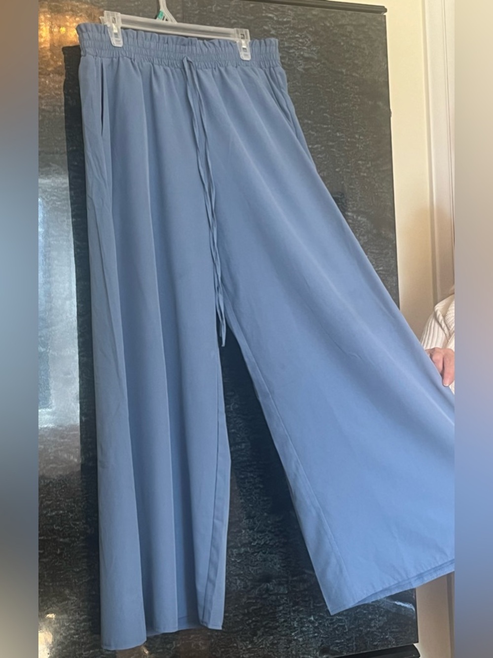 Wide Leg Drawstring Palazzo Pants in Dusty Blue